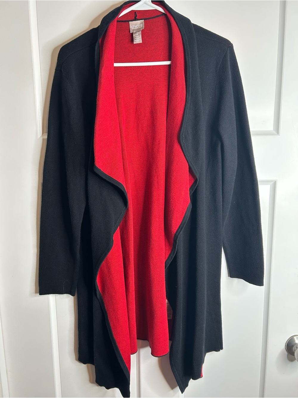 Chico’s Women’s Size 2/XL Open Front Cardigans Black Red Warm 2464